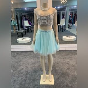 size 10. ice mint. sheer. beaded top. 2 piece. tulle skirt.